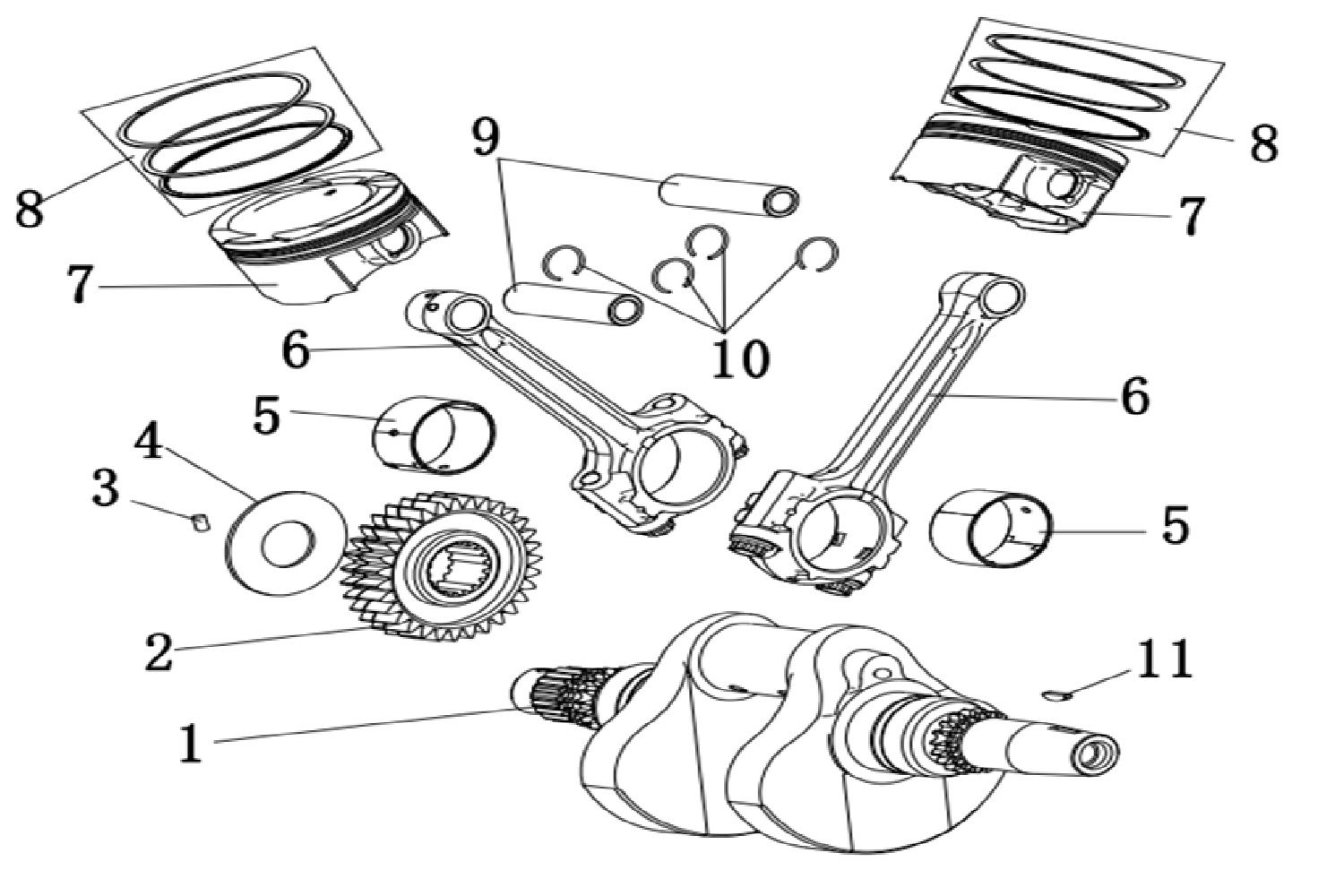 10 - Vue Vilebrequin et pistons                                                                                                 