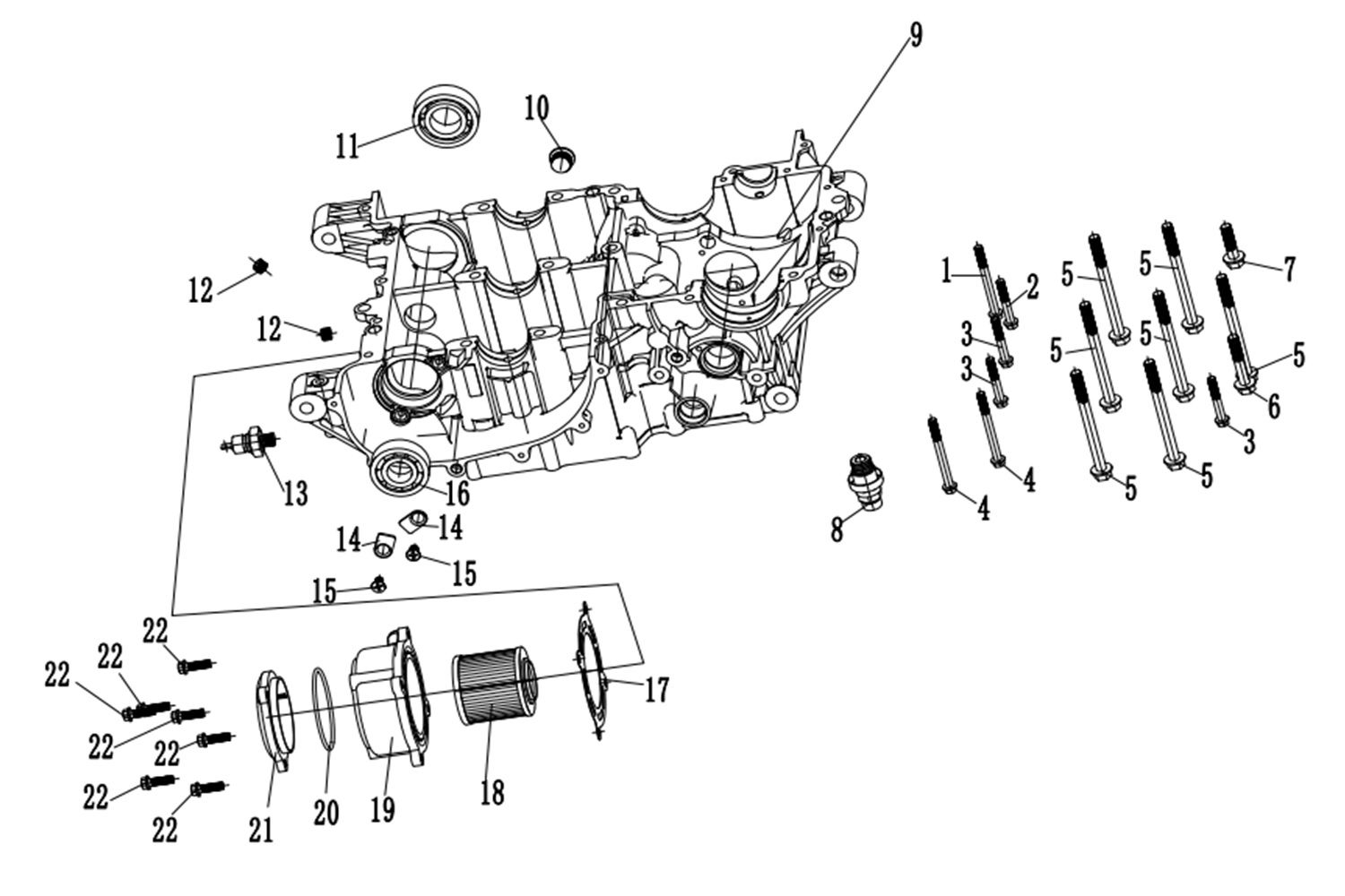 19 - VUE CARTER MOTEUR INFÉRIEUR ET FILTRE A HUILE                                                                              